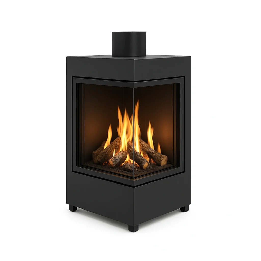 Corner gas fireplace