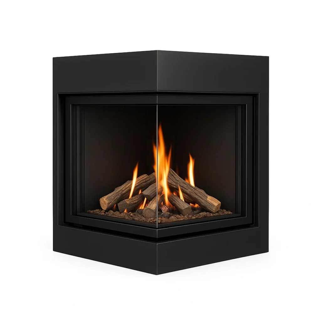 Three-sided gas fireplace